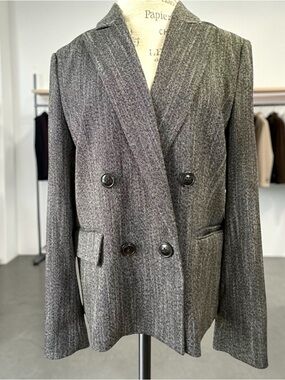 InWear Double Breasted Blazer Grey and Black Herringbone Size 14